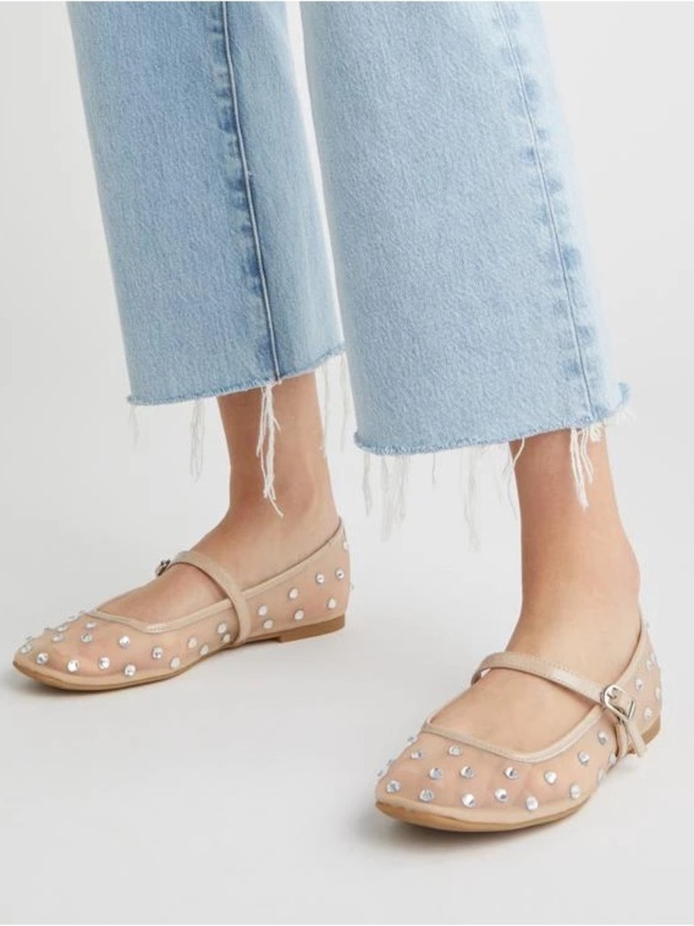 Open Edit Desi Mary Jane Flat Nude Mesh Rhinestone Size 9